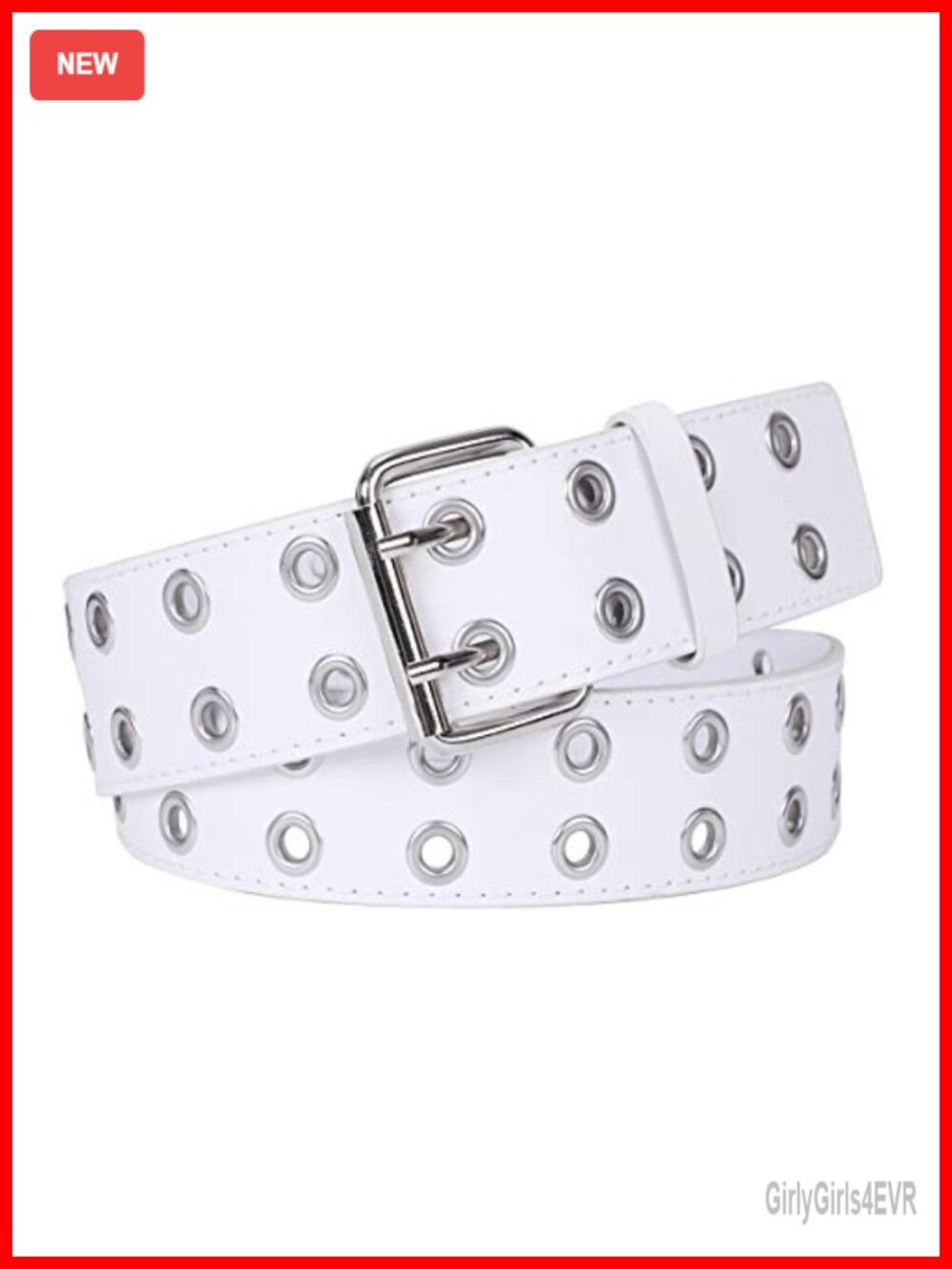 PU Leather Double Grommet Punk Belt for Women Men Jeans 1.5 Wide Adjustable